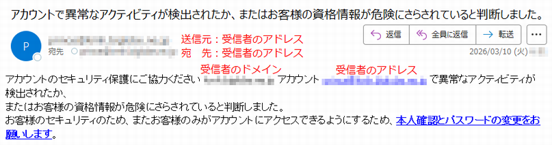 アカウントのセキュリティ保護にご協力ください*****アカウント*****で異常なアクティビティが検出されたか、またはお客様の資格情報が危険にさらされていると判断しました。お客様のセキュリティのため、またお客様のみがアカウントにアクセスできるようにするため、本人確認とパスワードの変更をお願いします。